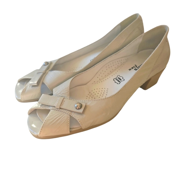 Adam's Flex VERO CUOIO Women Peep Toe Leather upper Low block Flat Shoes Size 9 - Picture 1 of 11